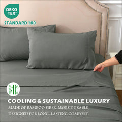 3 Piece Hotel Bamboo Cooling Sheet Set -Ultra Soft 2000TC Breathable Bed Sheets Set with 37 Centimetre Deep Pocket-Cooling Sh