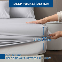 3 Piece Hotel Bamboo Cooling Sheet Set -Ultra Soft 2000TC Breathable Bed Sheets Set with 37 Centimetre Deep Pocket-Cooling Sh