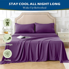 3 Piece Hotel Bamboo Cooling Sheet Set -Ultra Soft 2000TC Breathable Bed Sheets Set with 37 Centimetre Deep Pocket-Cooling Sh