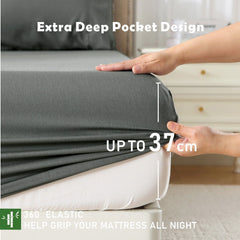 3 Piece Hotel Bamboo Cooling Fitted Sheet Set & Pillowcase -Ultra Soft 2000TC Breathable Fitted Bed Sheets Set with 37 Centim