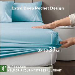 3 Piece Hotel Bamboo Cooling Fitted Sheet Set & Pillowcase -Ultra Soft 2000TC Breathable Fitted Bed Sheets Set with 37 Centim