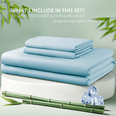 3 Piece Hotel Bamboo Cooling Fitted Sheet Set & Pillowcase -Ultra Soft 2000TC Breathable Fitted Bed Sheets Set with 37 Centim
