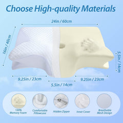 Cervical Neck Pillow for Neck Pain Relief, 2 in 1 Ergonomic Orthopedic Bed Pillow for Sleeping, Memory Foam Pillows for Side,