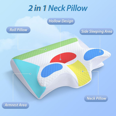 Cervical Neck Pillow for Neck Pain Relief, 2 in 1 Ergonomic Orthopedic Bed Pillow for Sleeping, Memory Foam Pillows for Side,
