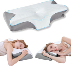 Bamboo Cervical Pillow for Neck and Shoulder Pain Relief Ergonomic Bed Pillow, Cooling Ergonomic Memory Foam Pillow Butterfly
