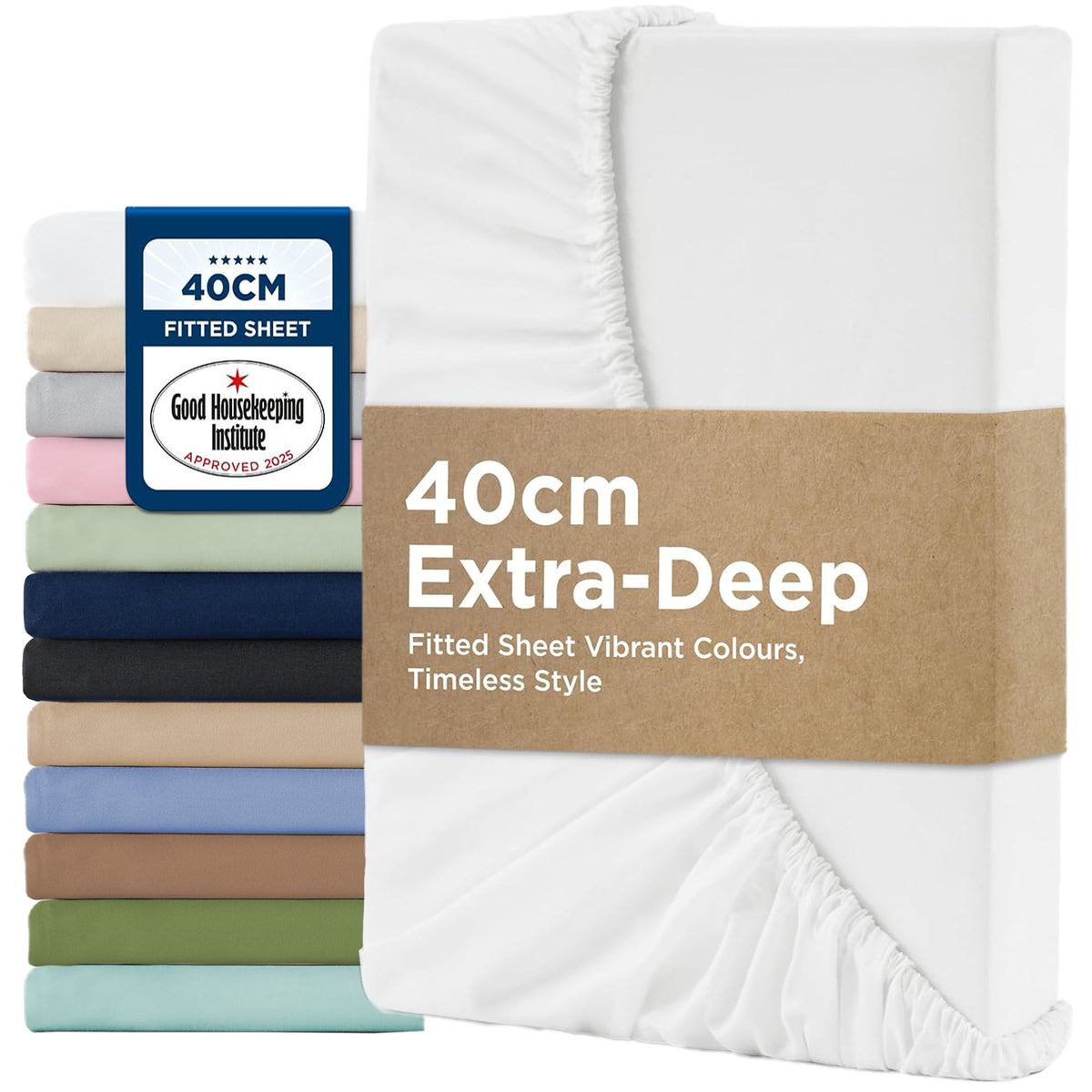 2000TC Hotel Quality Fitted Sheets - 2 Piece Fitted Sheets  -Breathable Bedding - Wrinkle, Fade, Stain Resistant- 16inch/40cm