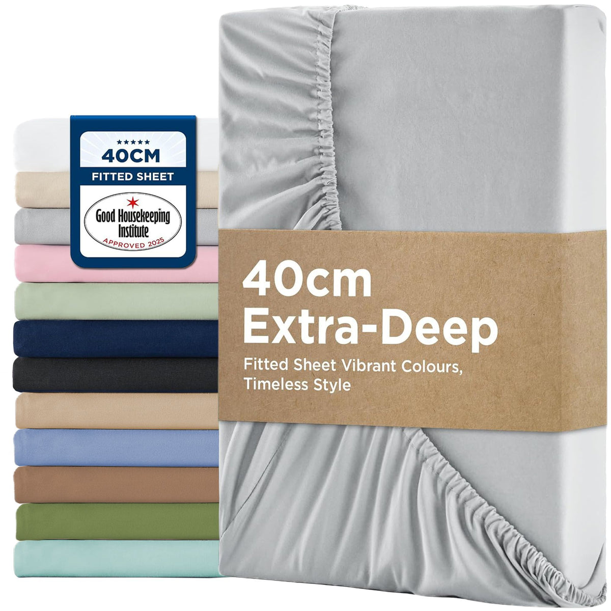 2000TC Hotel Quality Fitted Sheets - 2 Piece Fitted Sheets  -Breathable Bedding - Wrinkle, Fade, Stain Resistant- 16inch/40cm