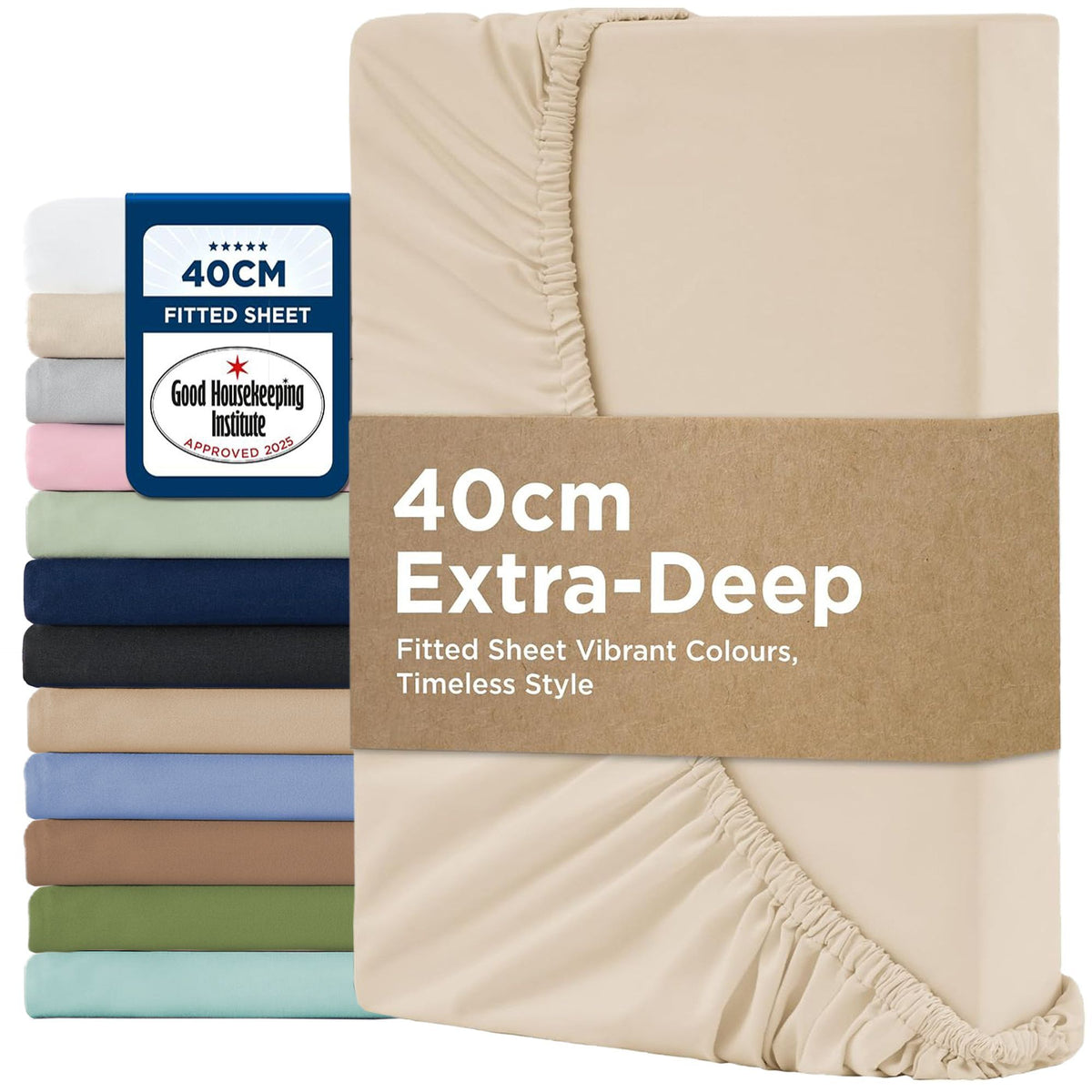 2000TC Hotel Quality Fitted Sheets - 2 Piece Fitted Sheets  -Breathable Bedding - Wrinkle, Fade, Stain Resistant- 16inch/40cm