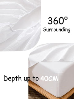 100% Cotton Fitted Sheet - Super Soft 40cm Deep Pocket Bottom Sheets - White Elastic Sheet（Double,White)