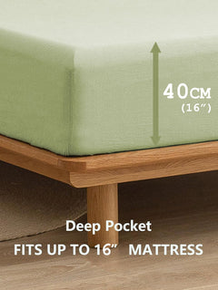 100% Cotton Fitted Sheet - Super Soft 40cm Deep Pocket Bottom Sheets - White Elastic Sheet（Double,Green beans)