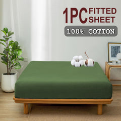 100% Cotton Fitted Sheet - Super Soft 40cm Deep Pocket Bottom Sheets - White Elastic Sheet（Double,Olive green)
