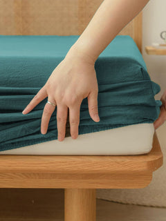 100% Cotton Fitted Sheet - Super Soft 40cm Deep Pocket Bottom Sheets - White Elastic Sheet（Double,Biscay blue)