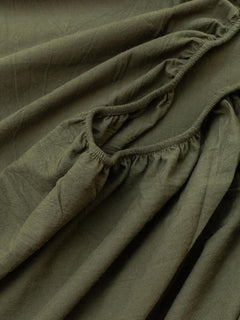 100% Cotton Fitted Sheet - Super Soft 40cm Deep Pocket Bottom Sheets - White Elastic Sheet（King,Olive green)