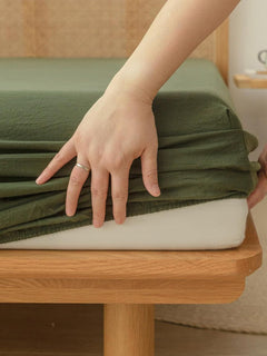 100% Cotton Fitted Sheet - Super Soft 40cm Deep Pocket Bottom Sheets - White Elastic Sheet（King,Olive green)