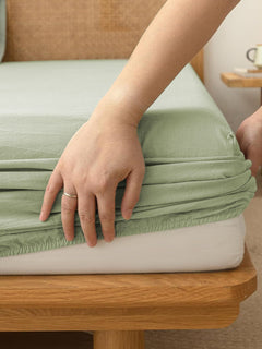 100% Cotton Fitted Sheet - Super Soft 40cm Deep Pocket Bottom Sheets - White Elastic Sheet（King Single,Green beans)