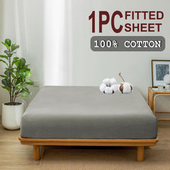 100% Cotton Fitted Sheet - Super Soft 40cm Deep Pocket Bottom Sheets - White Elastic Sheet（King Single,Grey)