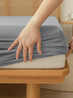 100% Cotton Fitted Sheet - Super Soft 40cm Deep Pocket Bottom Sheets - White Elastic Sheet（King Single,Grey)