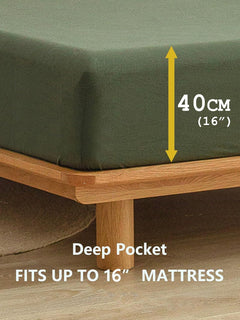 100% Cotton Fitted Sheet - Super Soft 40cm Deep Pocket Bottom Sheets - White Elastic Sheet（King Single,Olive green)
