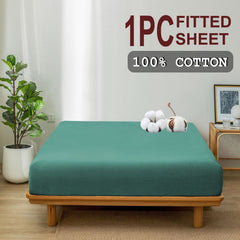 100% Cotton Fitted Sheet - Super Soft 40cm Deep Pocket Bottom Sheets - White Elastic Sheet（King Single,Biscay blue)