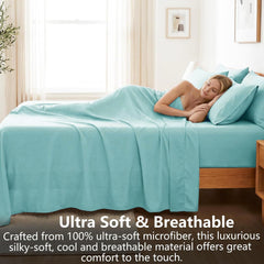 Hotel Soft Bed Sheet Set- Bedding Sheets & Pillowcases -Breathable Bedding - Wrinkle, Fade, Stain Resistant-Deep Pocket Flat 