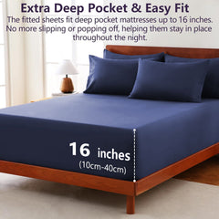 Hotel Soft Bed Sheet Set- Bedding Sheets & Pillowcases -Breathable Bedding - Wrinkle, Fade, Stain Resistant-Deep Pocket Flat 