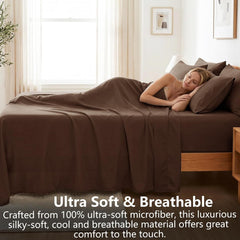 Hotel Soft Bed Sheet Set- Bedding Sheets & Pillowcases -Breathable Bedding - Wrinkle, Fade, Stain Resistant-Deep Pocket Flat 