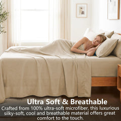 Hotel Soft Bed Sheet Set- Bedding Sheets & Pillowcases -Breathable Bedding - Wrinkle, Fade, Stain Resistant-Deep Pocket Flat 