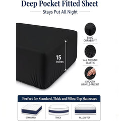 Hotel Quality Fitted Sheet - 1 Piece Fitted Sheet  -Breathable Bedding - Wrinkle, Fade, Stain Resistant- 16inch/40cm Deep Poc