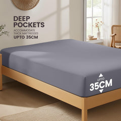 Hotel Quality Fitted Sheet - 1 Piece Fitted Sheet  -Breathable Bedding - Wrinkle, Fade, Stain Resistant- 16inch/40cm Deep Poc