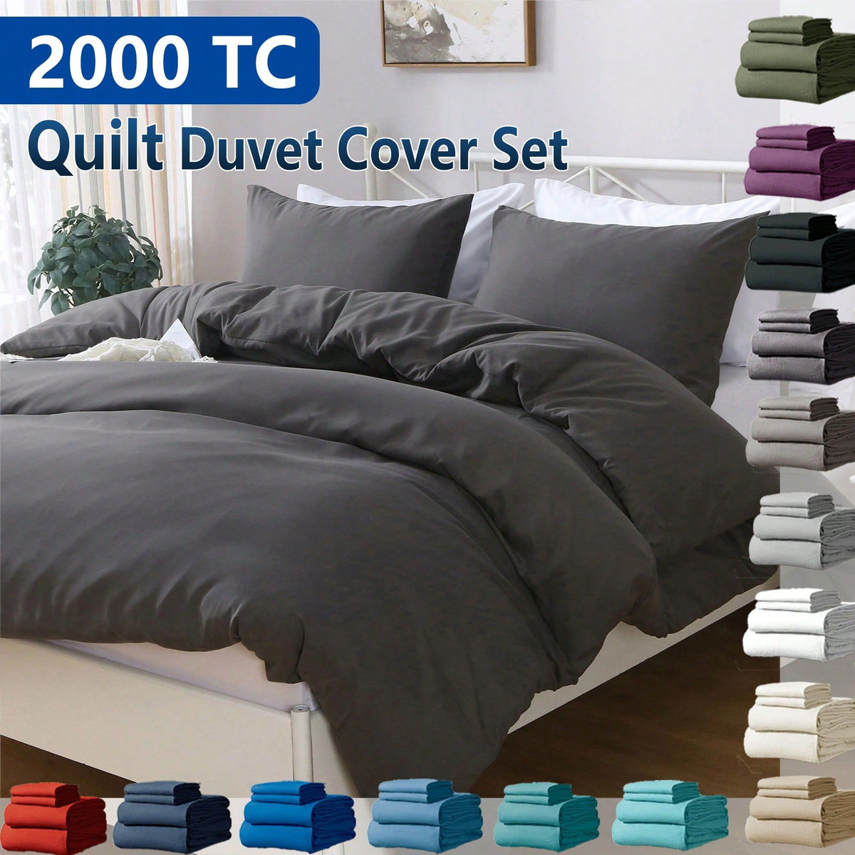 Hotel Soft Microfiber Duvet Cover Set-2000TC Quilt Cover Set & Pillowcases -1 Donna Cover Zipper Closure & 1 x Pillowcases-Br