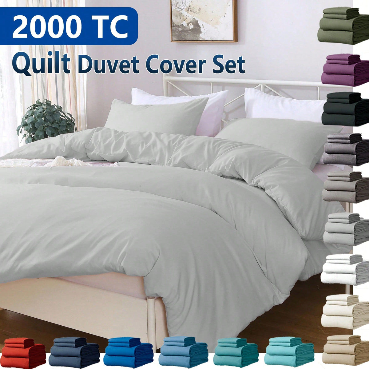 Hotel Soft Microfiber Duvet Cover Set-2000TC Quilt Cover Set & Pillowcases -1 Donna Cover Zipper Closure & 1 x Pillowcases-Br