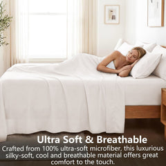 Hotel Soft Bed Sheet Set- Bedding Sheets & Pillowcases -Breathable Bedding - Wrinkle, Fade, Stain Resistant-Deep Pocket Flat 