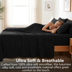 Hotel Soft Bed Sheet Set- Bedding Sheets & Pillowcases -Breathable Bedding - Wrinkle, Fade, Stain Resistant-Deep Pocket Flat 
