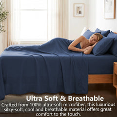 Hotel Soft Bed Sheet Set- Bedding Sheets & Pillowcases -Breathable Bedding - Wrinkle, Fade, Stain Resistant-Deep Pocket Flat 