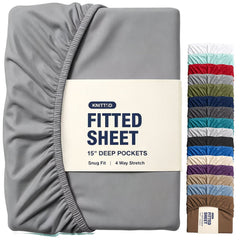 Hotel Quality Fitted Sheet - 1 Piece Fitted Sheet  -Breathable Bedding - Wrinkle, Fade, Stain Resistant- 16inch/40cm Deep Poc
