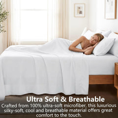 Hotel Soft Bed Sheet Set- Bedding Sheets & Pillowcases -Breathable Bedding - Wrinkle, Fade, Stain Resistant-Deep Pocket Flat 
