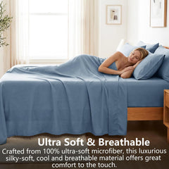 Hotel Soft Bed Sheet Set- Bedding Sheets & Pillowcases -Breathable Bedding - Wrinkle, Fade, Stain Resistant-Deep Pocket Flat 