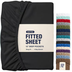 Hotel Quality Fitted Sheet - 1 Piece Fitted Sheet  -Breathable Bedding - Wrinkle, Fade, Stain Resistant- 16inch/40cm Deep Poc
