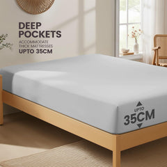 Hotel Quality Fitted Sheet - 1 Piece Fitted Sheet  -Breathable Bedding - Wrinkle, Fade, Stain Resistant- 16inch/40cm Deep Poc