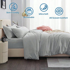 Hotel Soft Microfiber Duvet Cover Set-2000TC Quilt Cover Set & Pillowcases -1 Donna Cover Zipper Closure & 1 x Pillowcases-Br
