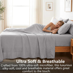 Hotel Soft Bed Sheet Set- Bedding Sheets & Pillowcases -Breathable Bedding - Wrinkle, Fade, Stain Resistant-Deep Pocket Flat 