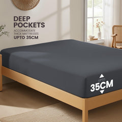 Hotel Quality Fitted Sheet - 1 Piece Fitted Sheet  -Breathable Bedding - Wrinkle, Fade, Stain Resistant- 16inch/40cm Deep Poc