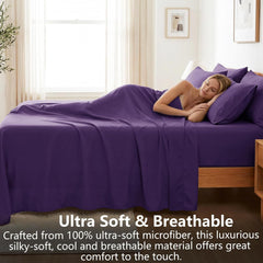 Hotel Soft Bed Sheet Set- Bedding Sheets & Pillowcases -Breathable Bedding - Wrinkle, Fade, Stain Resistant-Deep Pocket Flat 