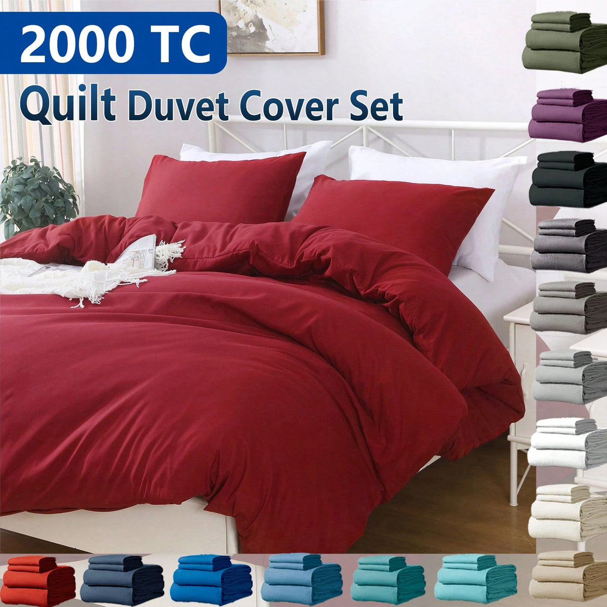 Hotel Soft Microfiber Duvet Cover Set-2000TC Quilt Cover Set & Pillowcases -1 Donna Cover Zipper Closure & 1 x Pillowcases-Br