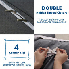 Hotel Soft Microfiber Duvet Cover Set-2000TC Quilt Cover Set & Pillowcases -1 Donna Cover Zipper Closure & 1 x Pillowcases-Br