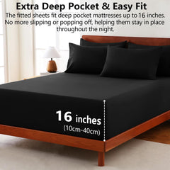 Hotel Soft Bed Sheet Set- Bedding Sheets & Pillowcases -Breathable Bedding - Wrinkle, Fade, Stain Resistant-Deep Pocket Flat 
