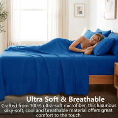 Hotel Soft Bed Sheet Set- Bedding Sheets & Pillowcases -Breathable Bedding - Wrinkle, Fade, Stain Resistant-Deep Pocket Flat 