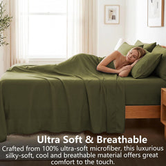 Hotel Soft Bed Sheet Set- Bedding Sheets & Pillowcases -Breathable Bedding - Wrinkle, Fade, Stain Resistant-Deep Pocket Flat 