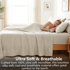 Hotel Soft Bed Sheet Set- Bedding Sheets & Pillowcases -Breathable Bedding - Wrinkle, Fade, Stain Resistant-Deep Pocket Flat 