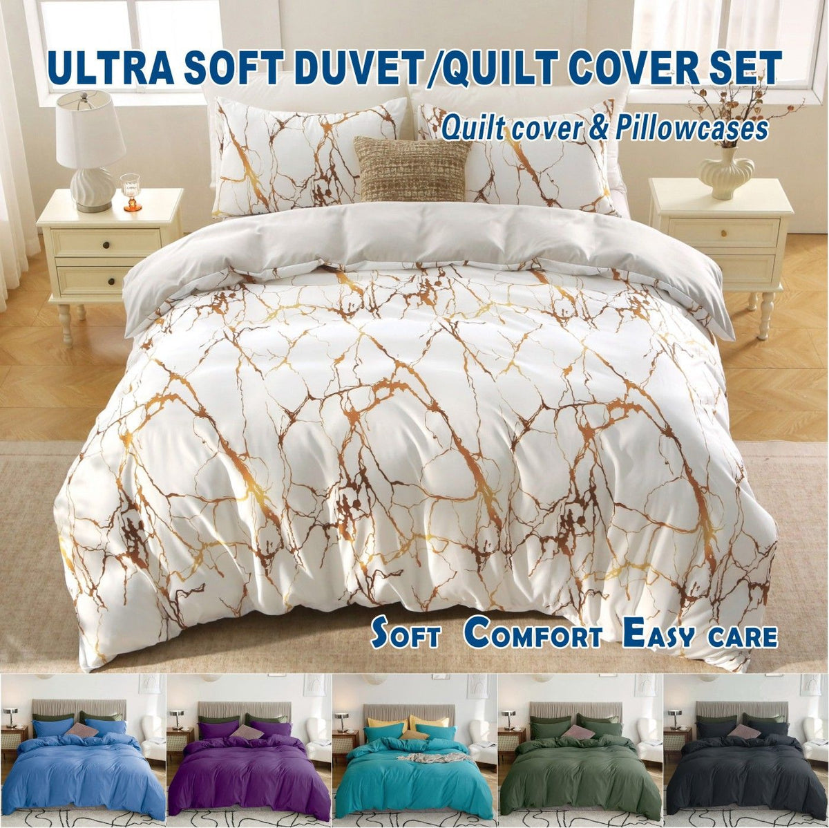 3 Piece Hotel Soft Microfiber Quilt Cover Set-2000TC Duvet/Donna Cover Set & Pillowcases -1 Quilt Cover Zipper Closure & 1 x 